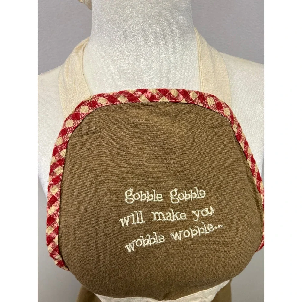 Thanksgiving Farmhouse Cottagecore Womens OS Brown Gobble Gobble Turkey Apron